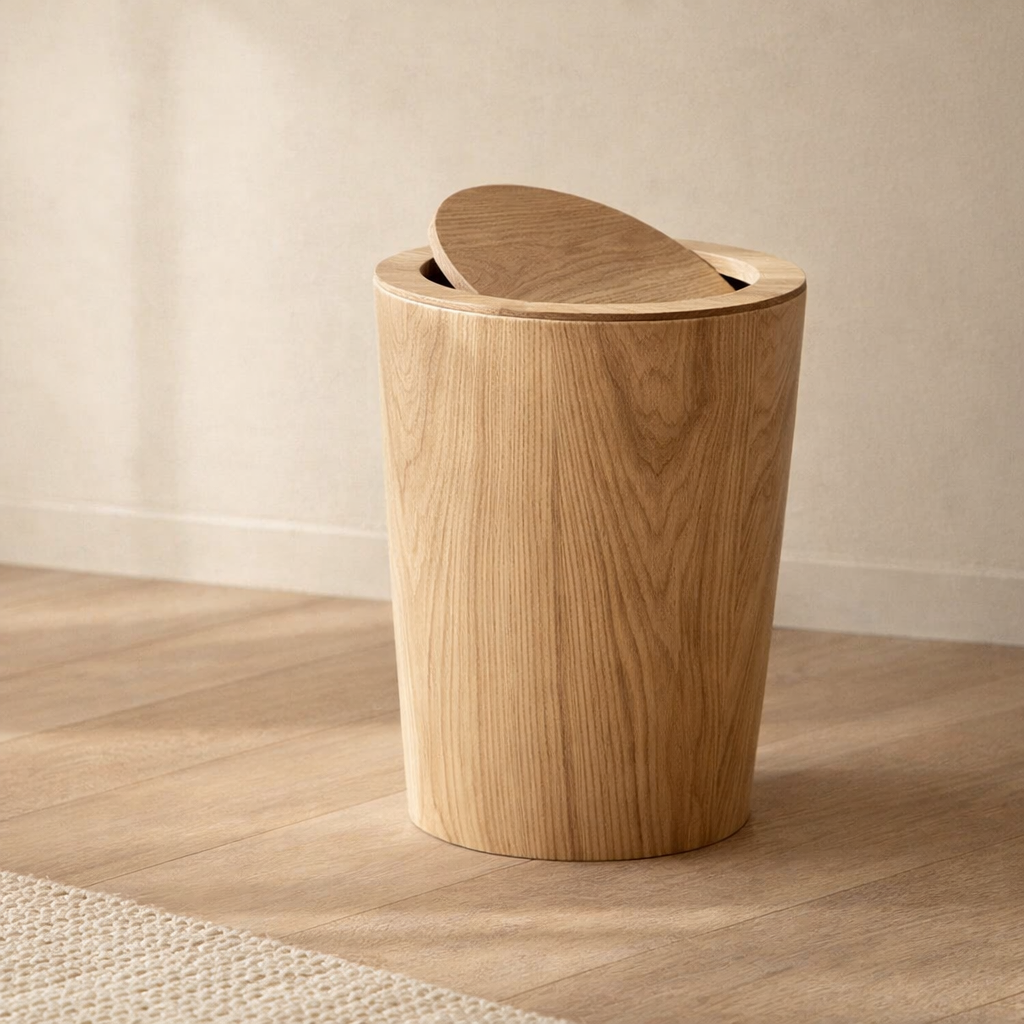 Wood Style Rotating Lid Trash Can