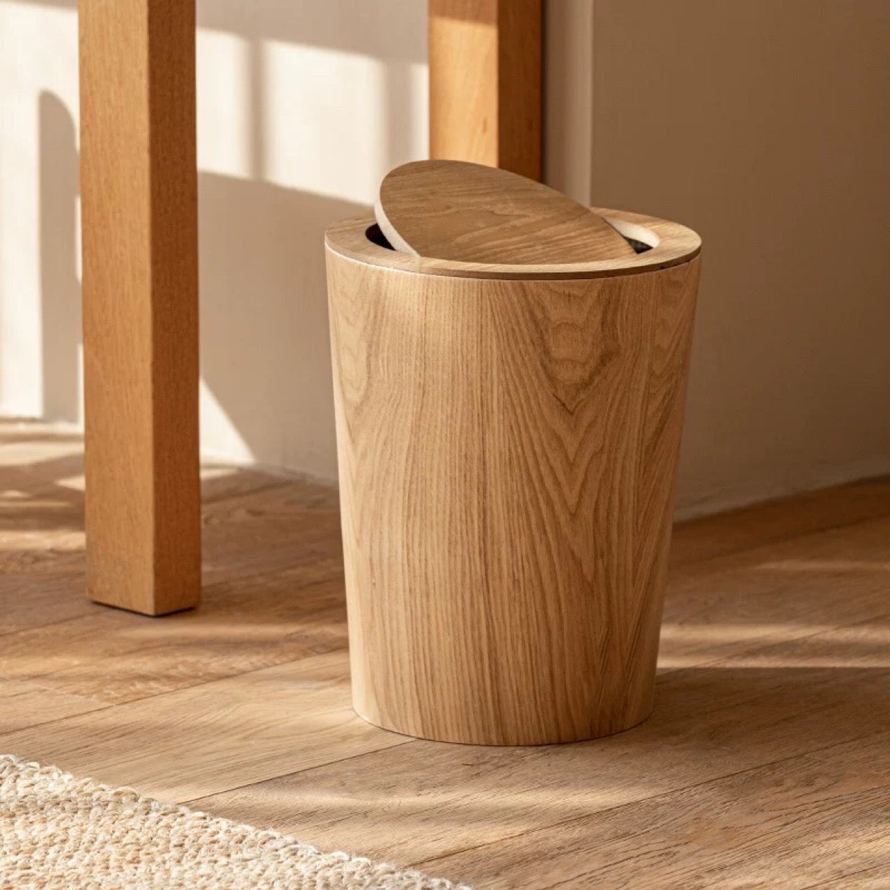 Wood Style Rotating Lid Trash Can