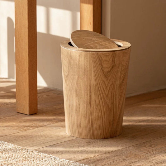 Wood Style Rotating Lid Trash Can