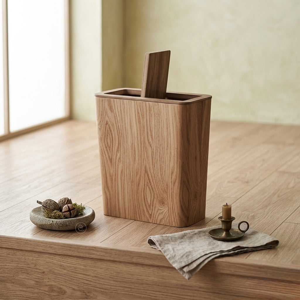 Wood Style Rotating Lid Trash Can