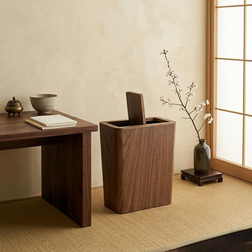 Wood Style Rotating Lid Trash Can