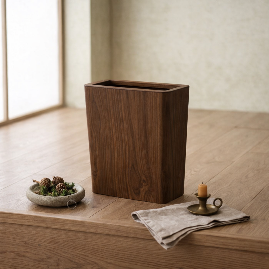 Wood Style Rotating Lid Trash Can