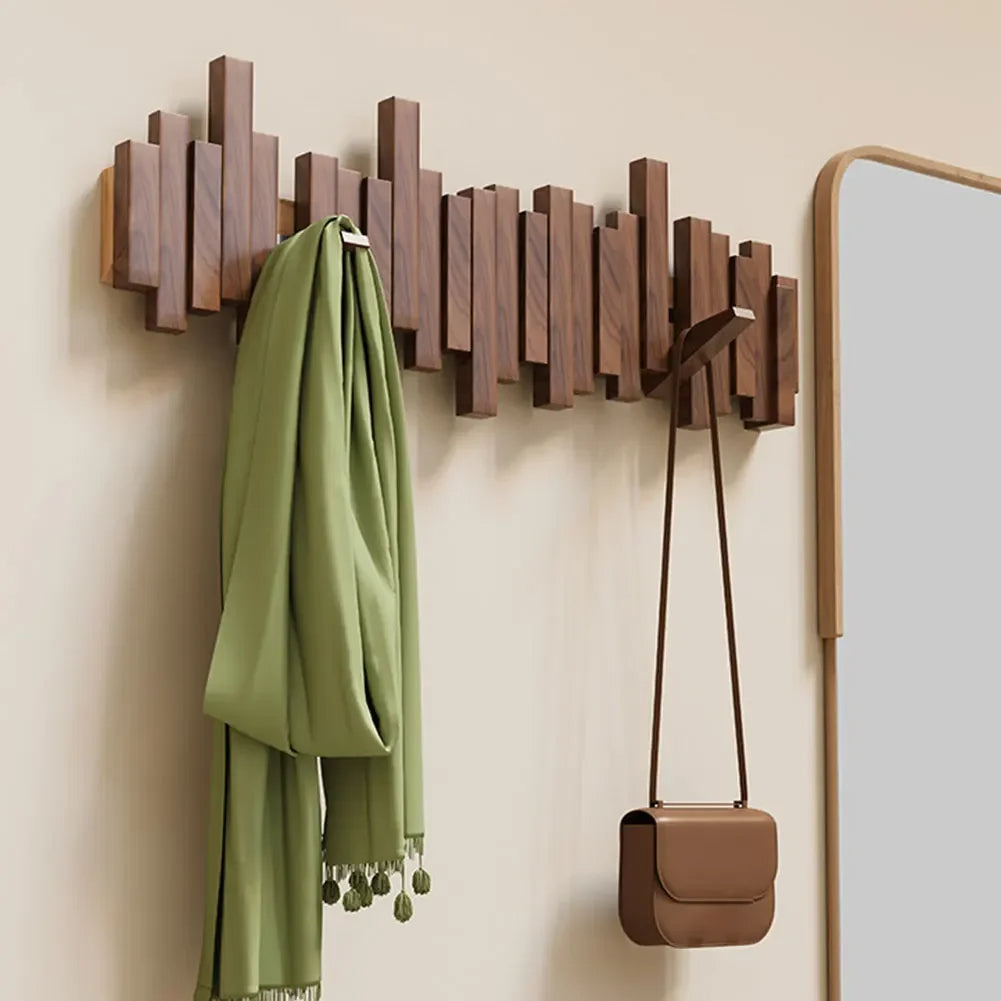 Wood Wall-Mounted Foldable Coat Rack
