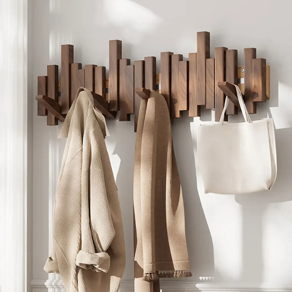 Wood Wall-Mounted Foldable Coat Rack