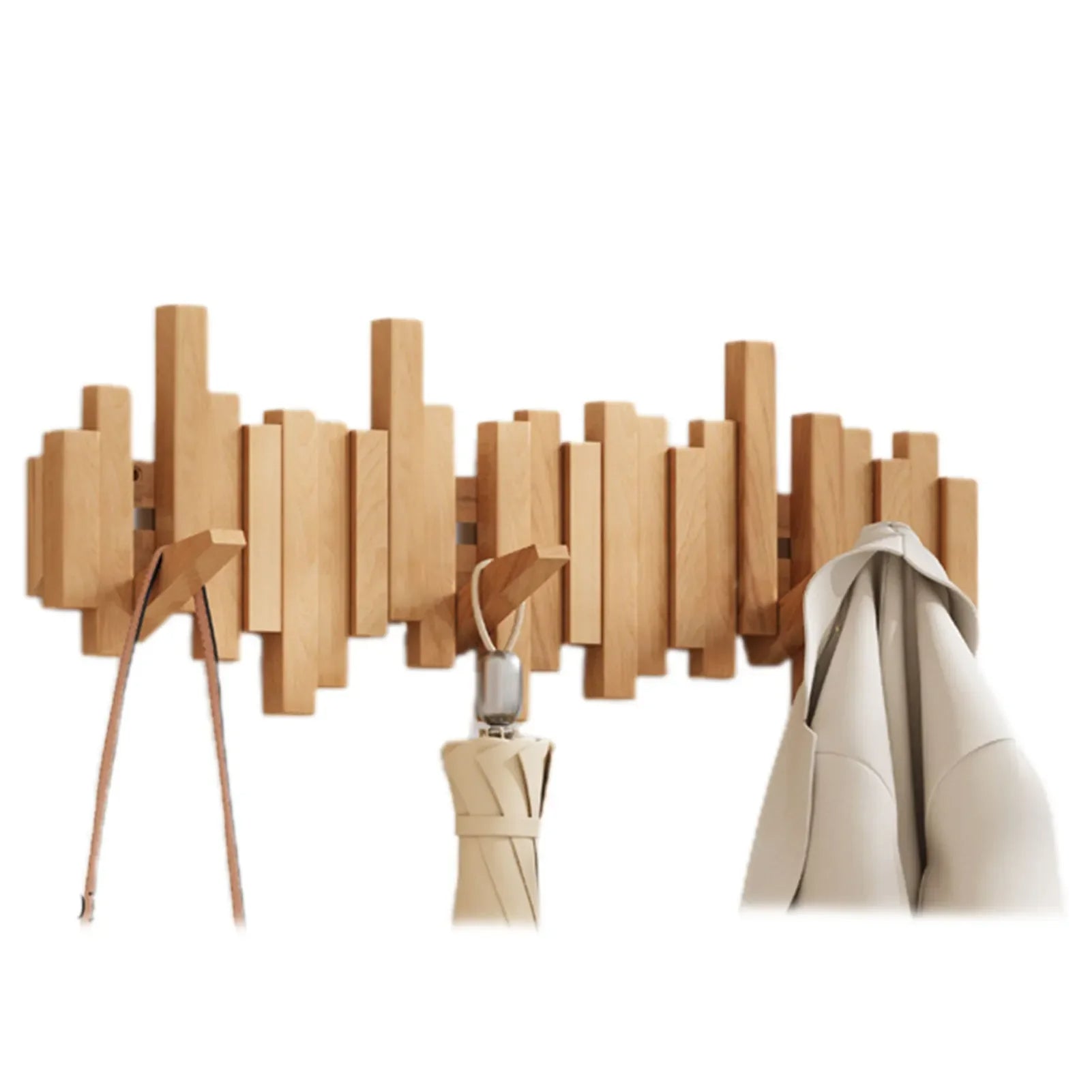 Wood Wall-Mounted Foldable Coat Rack