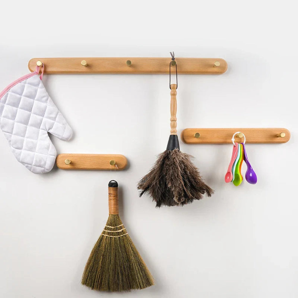 Wooden Wall Hooks With Brass Accents