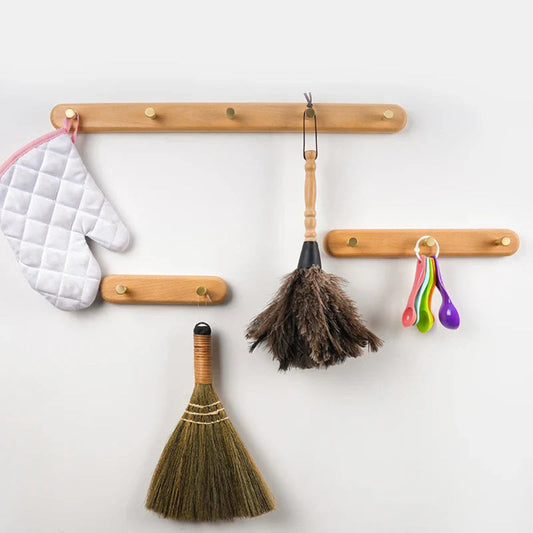 Wooden Wall Hooks With Brass Accents