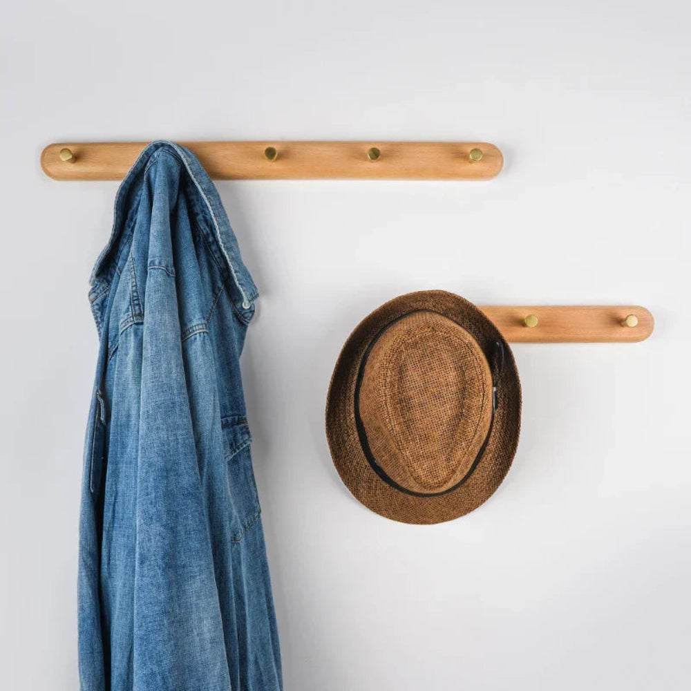 Wooden Wall Hooks With Brass Accents